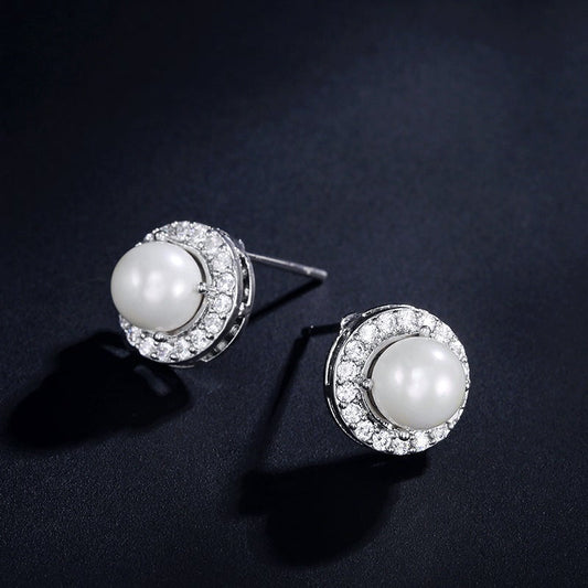 Odette Pearl & Crystal Halo Bridal Stud Earrings