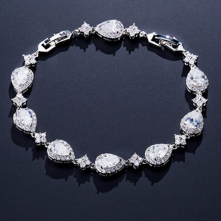 Valentina Pear Halo & Square Decal Crystal Bridal Bracelet