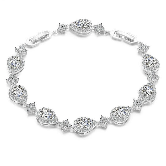 Valentina Pear Halo & Square Decal Crystal Bridal Bracelet