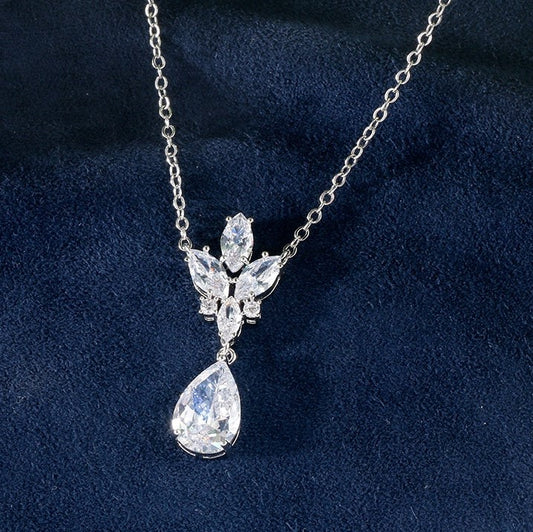 Hattie Marquise, Teardrop & Round Crystal Bridal Pendant Necklace