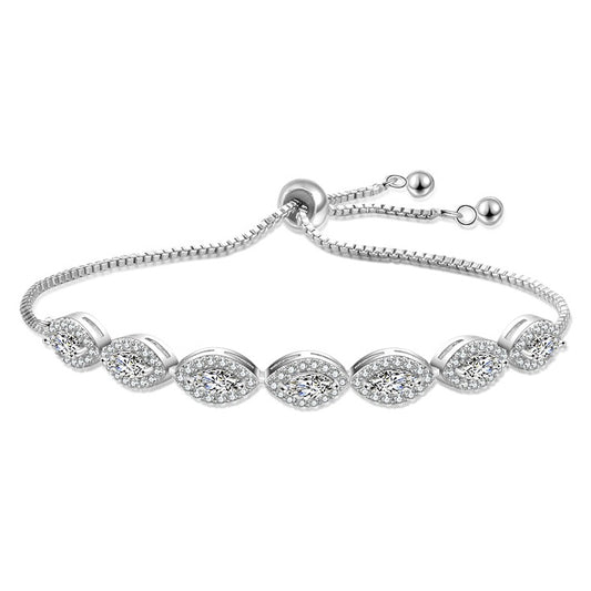 Evita Marquise Halo Crystal Draw String Bridal Bracelet