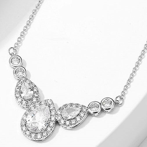 Luna Teardrop Halo Crystal Bridal Necklace