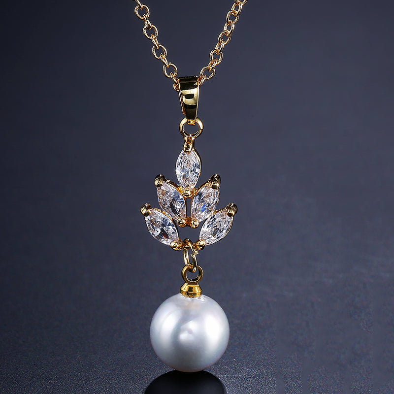 Sabrina Pearl & Marquise Crystal Bridal Pendant Necklace