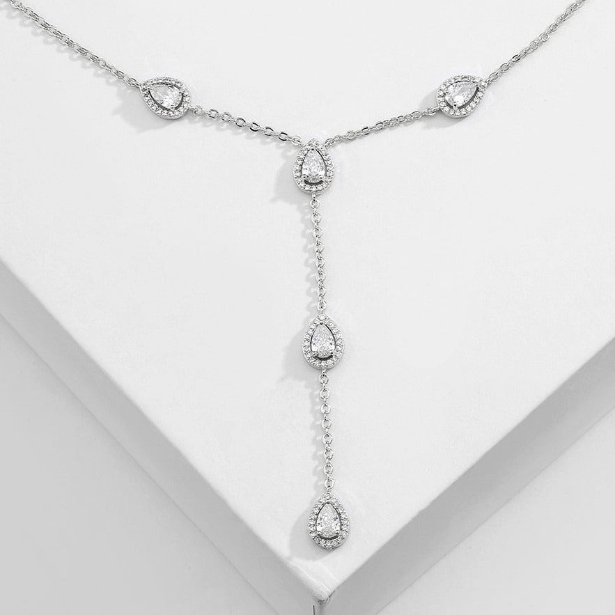 Mabel Halo Pears Crystal Bridal Pendant Necklace