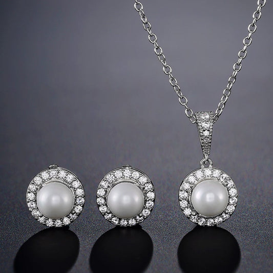 Odette Pearl & Crystal Stud Earrings and Pendant Necklace Set