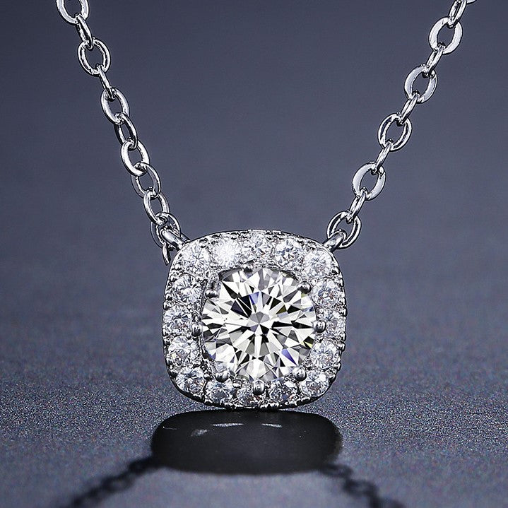 Ophelia Square Halo Crystal Bridal Pendant Necklace