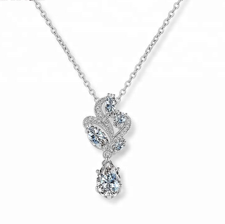 Adeline Tear Drop & Marquise Crystal Bridal Pendant Necklace