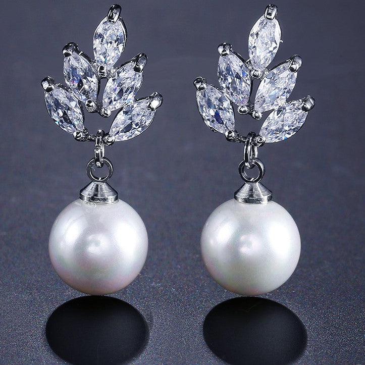 Sabrina Pearl & Marquise Crystal Bridal Earrings