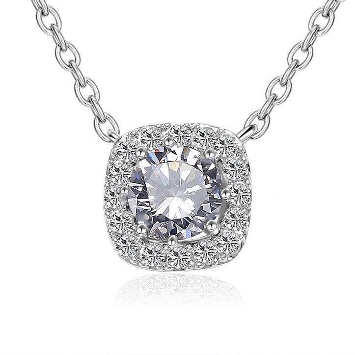 Ophelia Square Halo Crystal Bridal Pendant Necklace