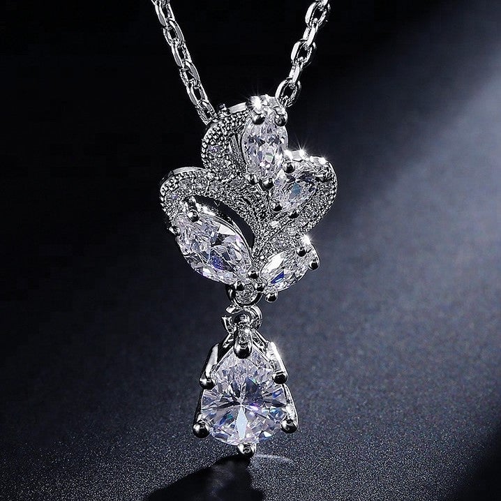 Adeline Tear Drop & Marquise Crystal Bridal Pendant Necklace