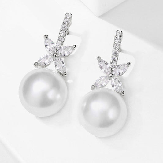 Esmé Pearl & Floral Marquise Crystal Bridal Earrings
