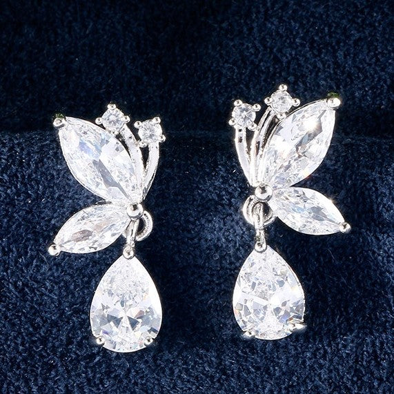 Fleur Butterfly & Tear Drop Crystal Bridal Earrings