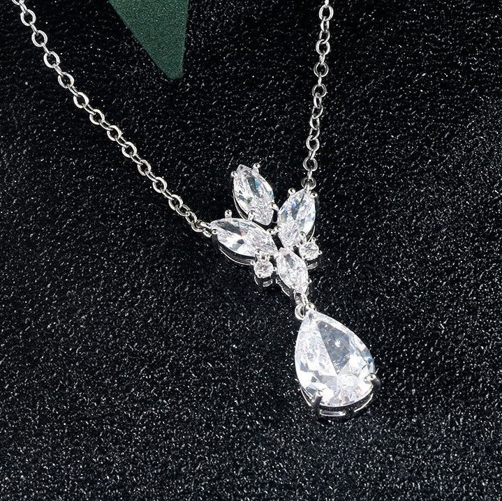 Hattie Marquise, Teardrop & Round Crystal Bridal Pendant Necklace