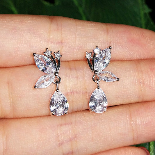 Fleur Butterfly & Tear Drop Crystal Bridal Earrings