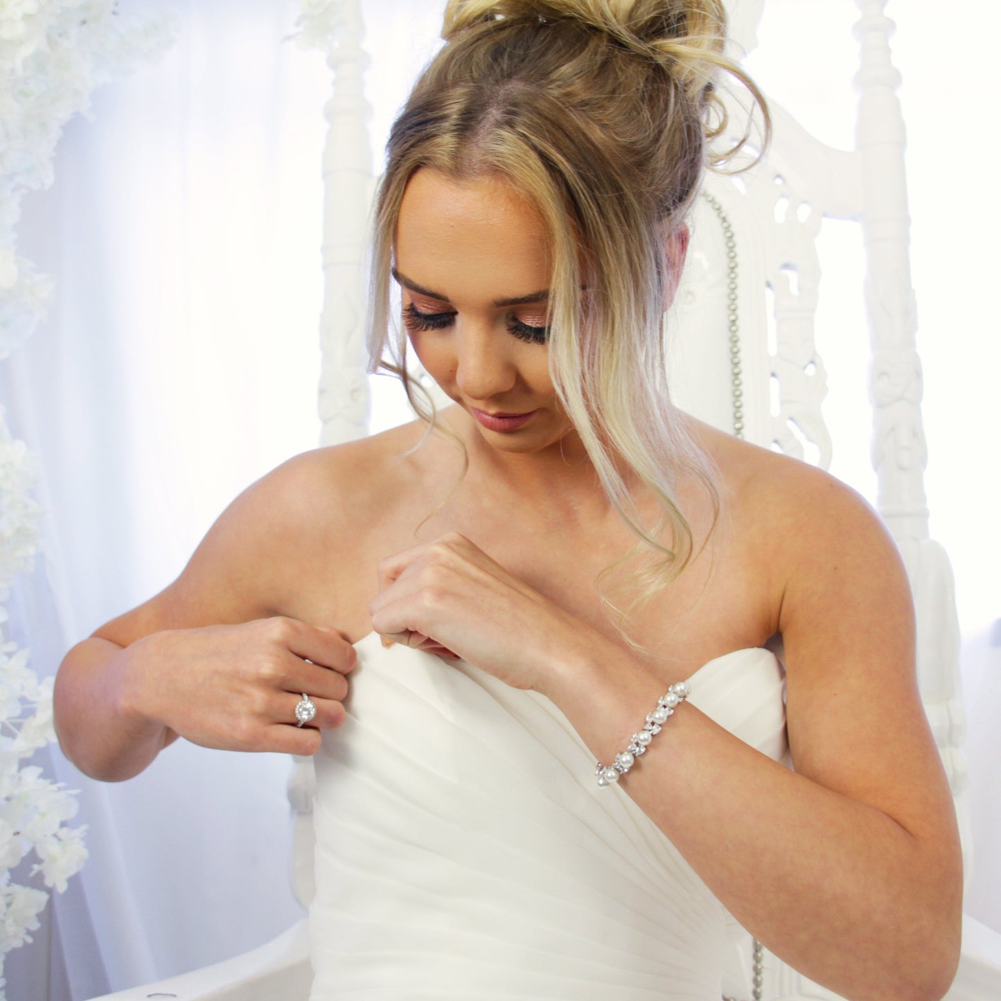 Aubrielle Pear & Pearl Crystal Bridal Bracelet