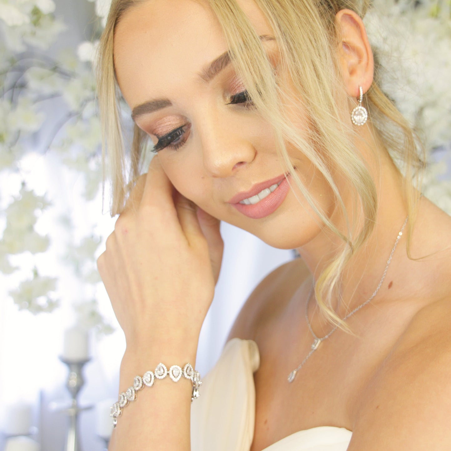 Jocosa Pear Halo Crystal Bridal Bracelet