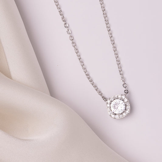 Ophelia Square Halo Crystal Bridal Pendant Necklace