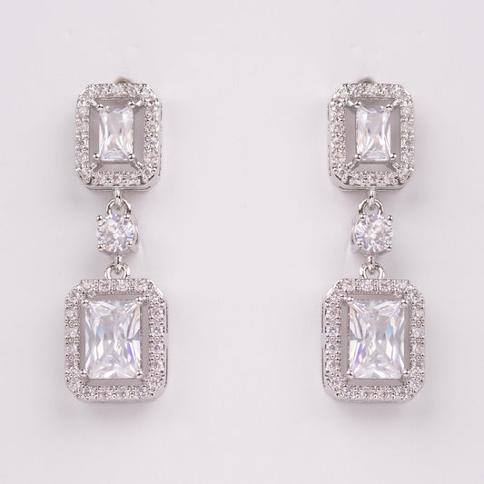 Everleigh Emerald Cut Halo Crystal Bridal Earrings