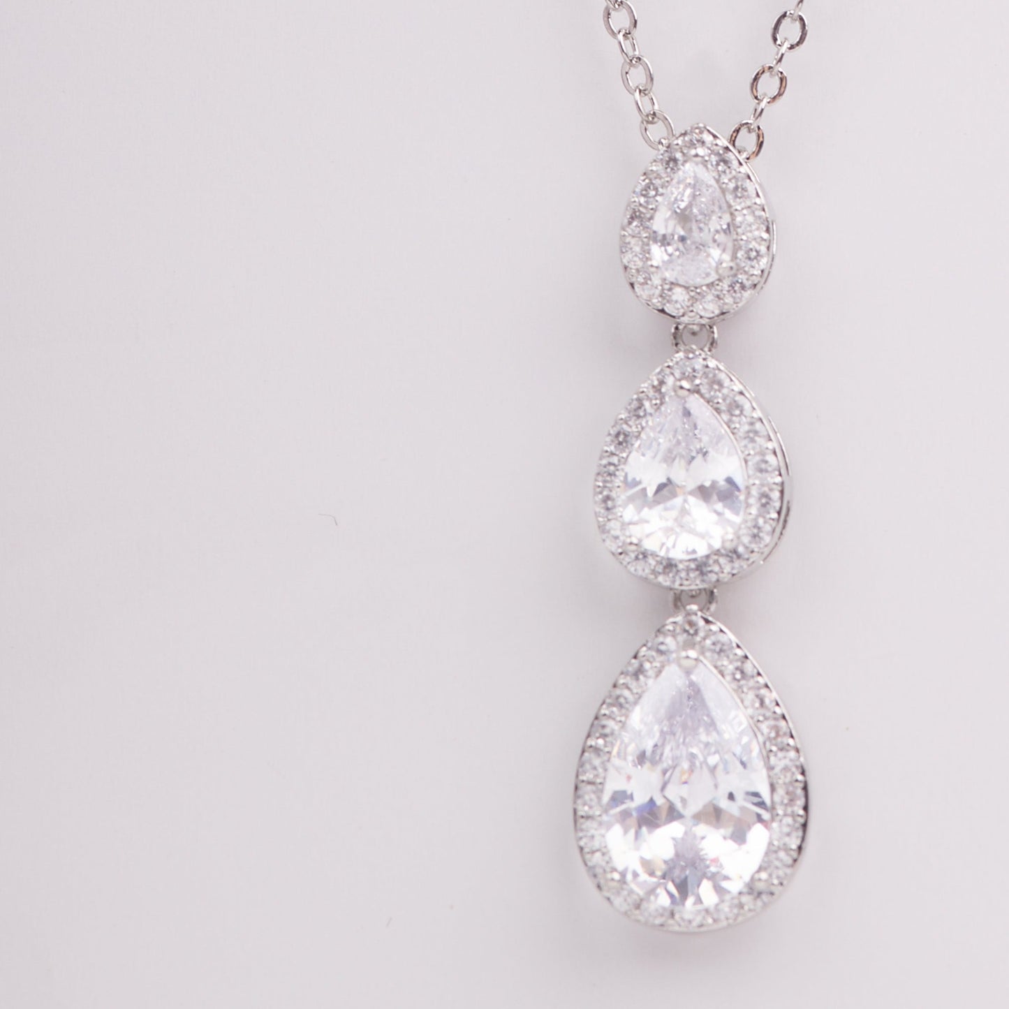 Hadley Triple Halo Teardrops Crystal Bridal Pendant Necklace