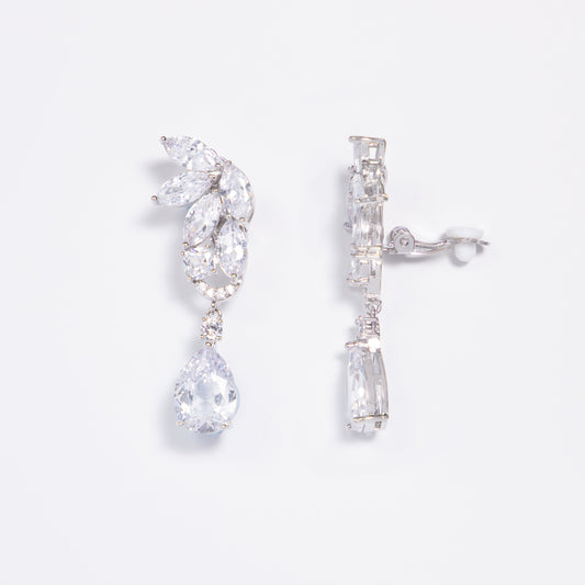 Lorelei Tear Drop & Marquise Crystals Bridal Clip On Earrings