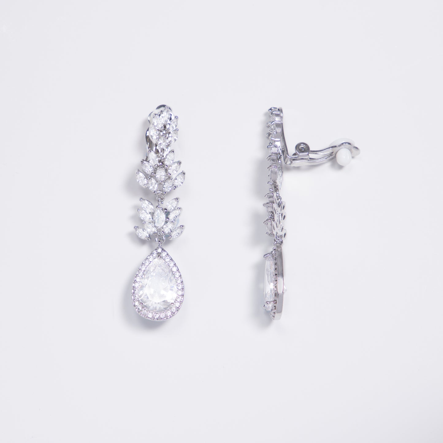 Eloise Tear Drop Halo & Marquise Crystals Bridal Clip On Earrings