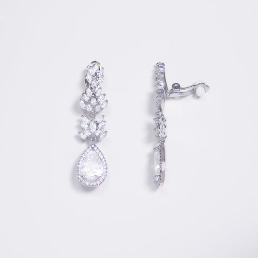 Eloise Tear Drop Halo & Marquise Crystals Bridal Clip On Earrings