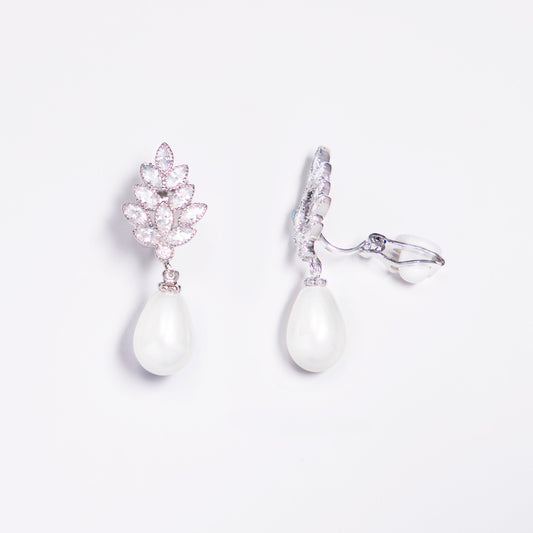 Fay Pear Pearl & Marquise Crystals Bridal Clip On Earrings