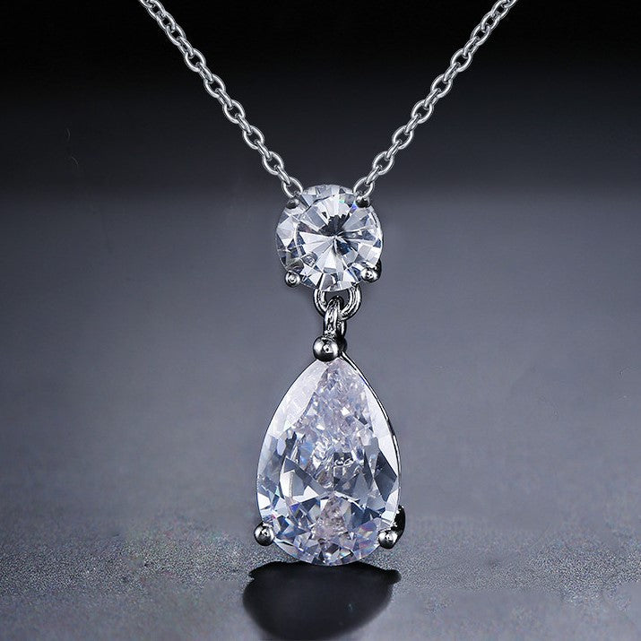 Elodie Tear Drop Crystal Bridal Pendant Necklace