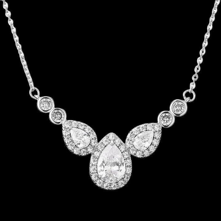 Luna Teardrop Halo Crystal Bridal Necklace