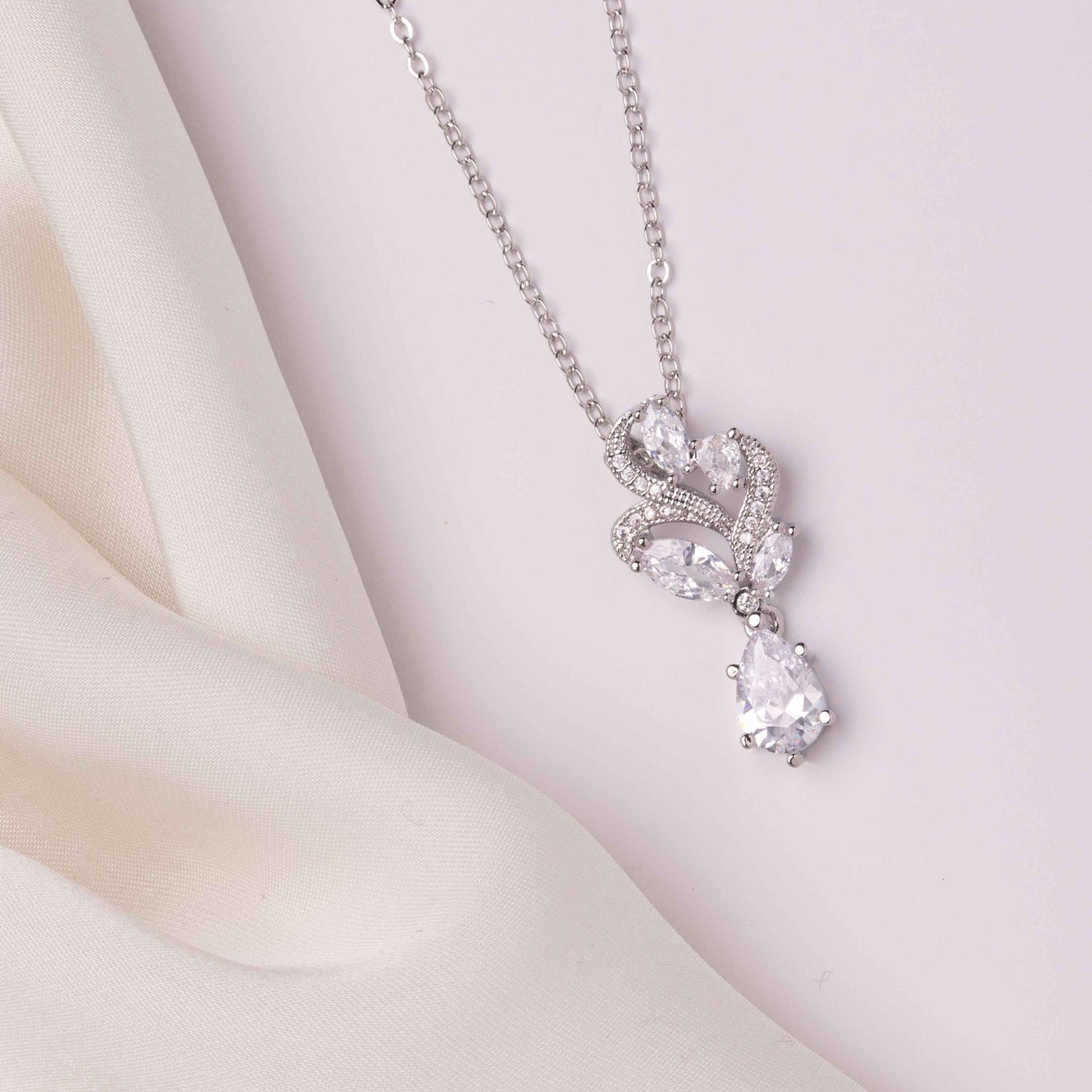 Adeline Tear Drop & Marquise Crystal Bridal Pendant Necklace