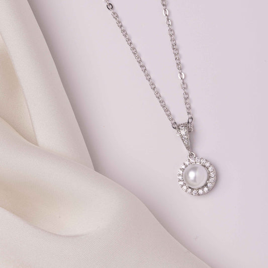 Odette Pearl & Crystal Halo Bridal Pendant Necklace