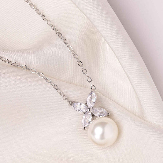 Etta Pearl & Floral Marquise Crystal Bridal Pendant Necklace