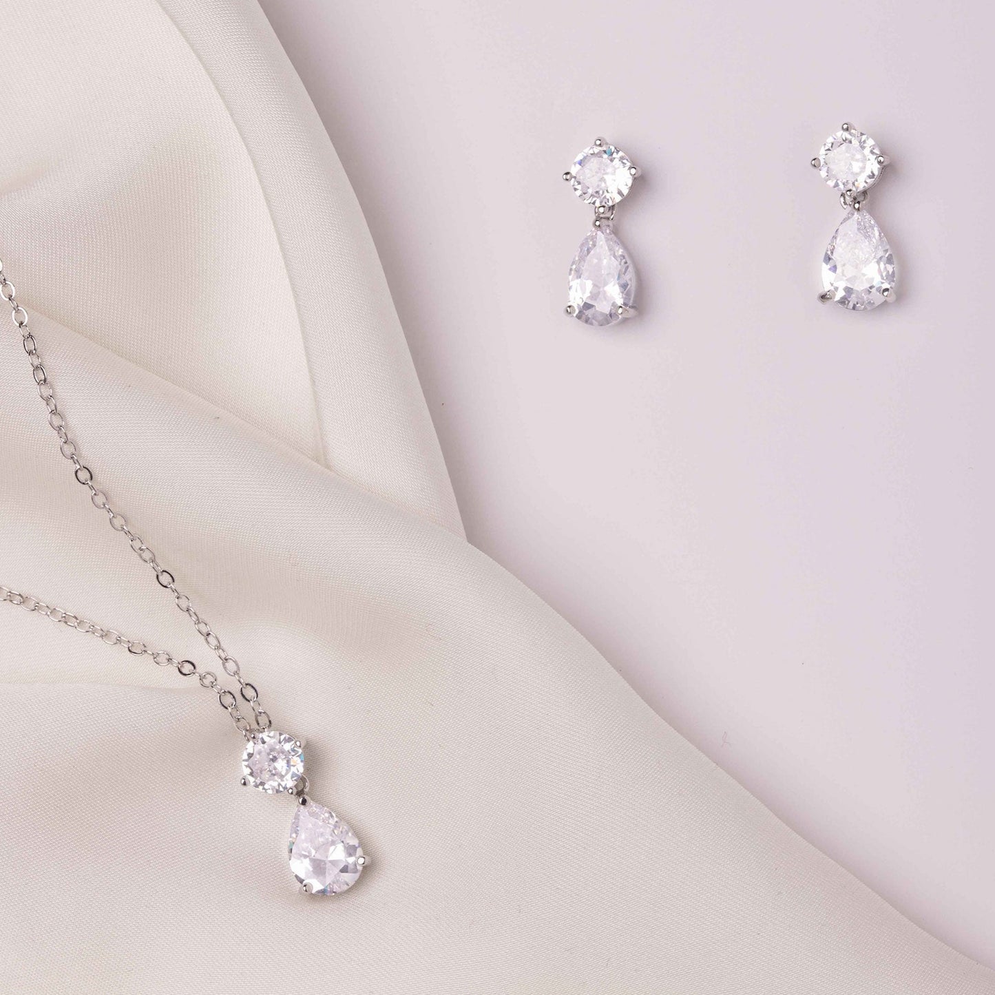 Elodie Tear Drop Crystal Earrings & Pendant Necklace Set