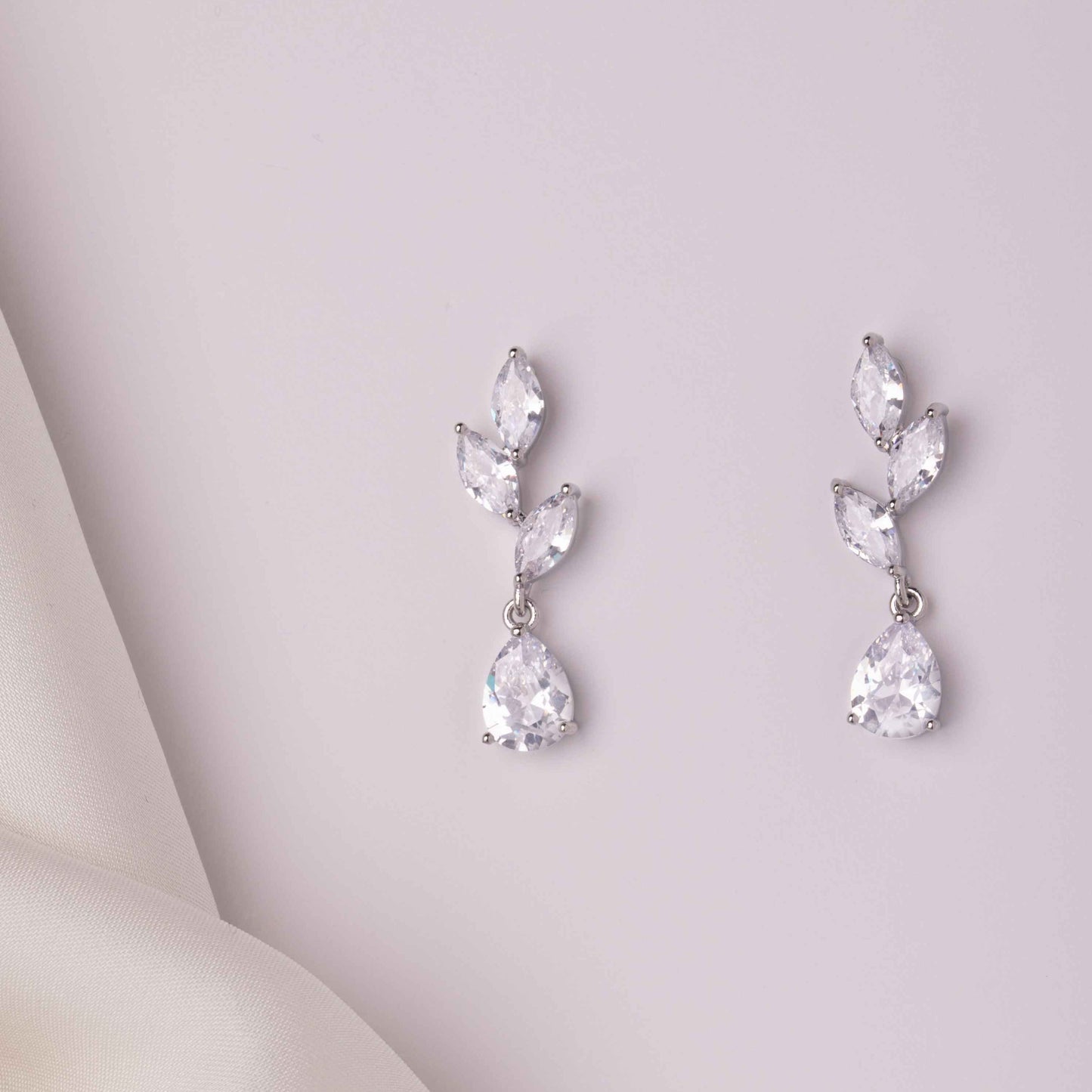 Coral Tear Drop & Marquise Crystal Bridal Earrings