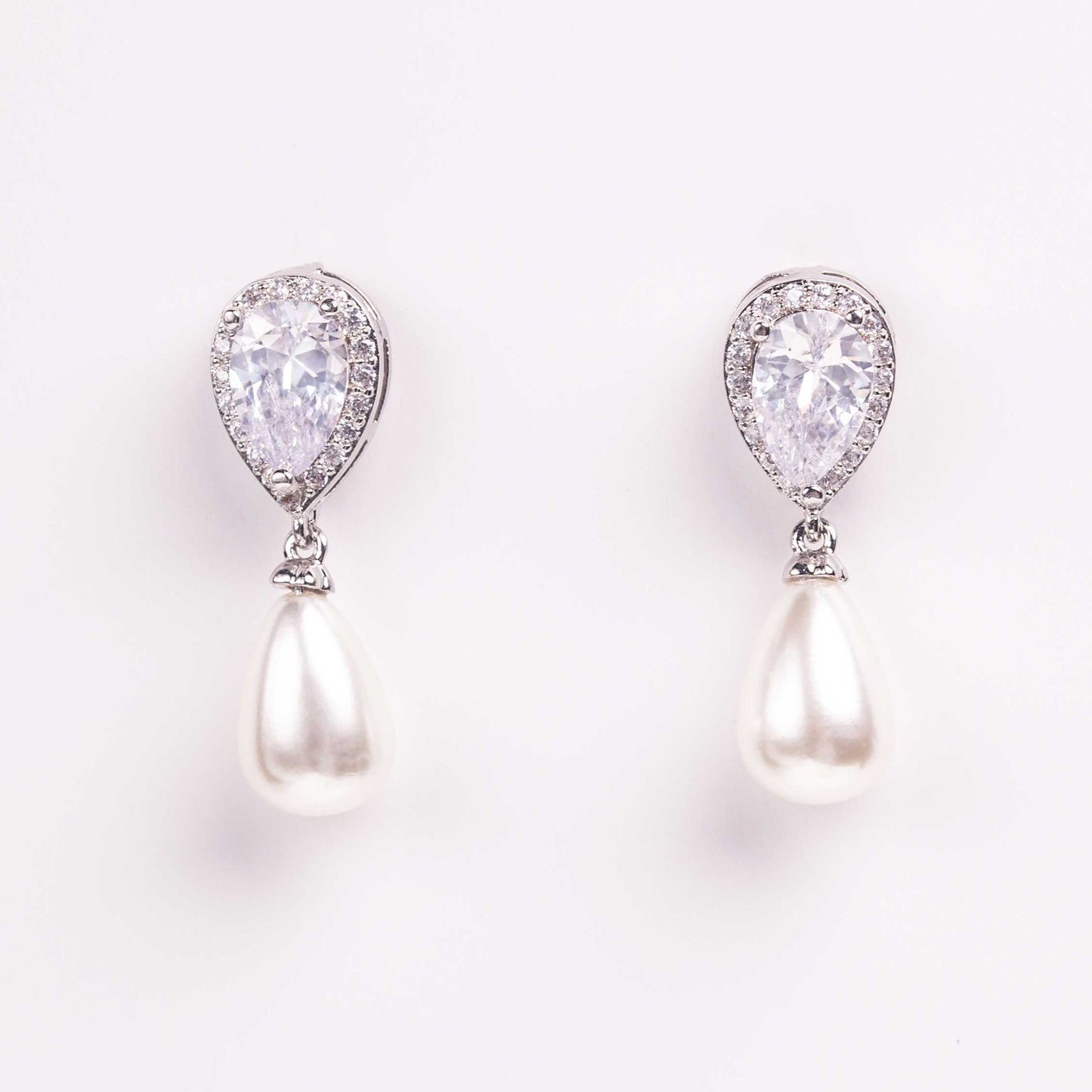 Celeste Pear Pearl & Crystal Halo Bridal Earrings