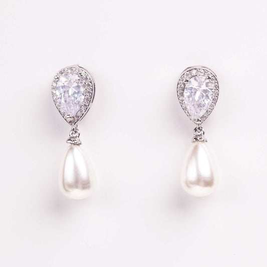 Celeste Pear Pearl & Crystal Halo Bridal Earrings
