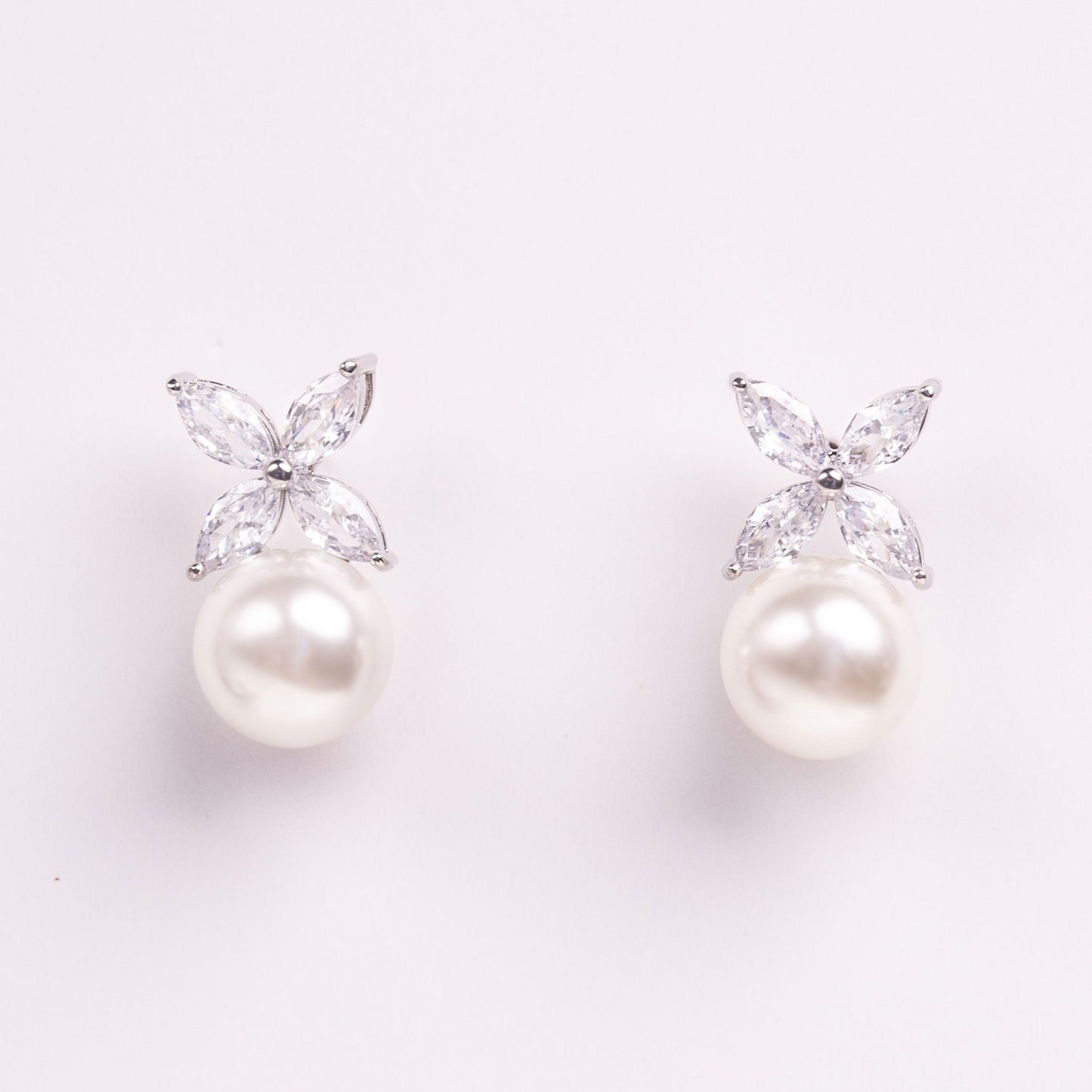 Etta Pearl & Floral Marquise Crystal Bridal Stud Earrings