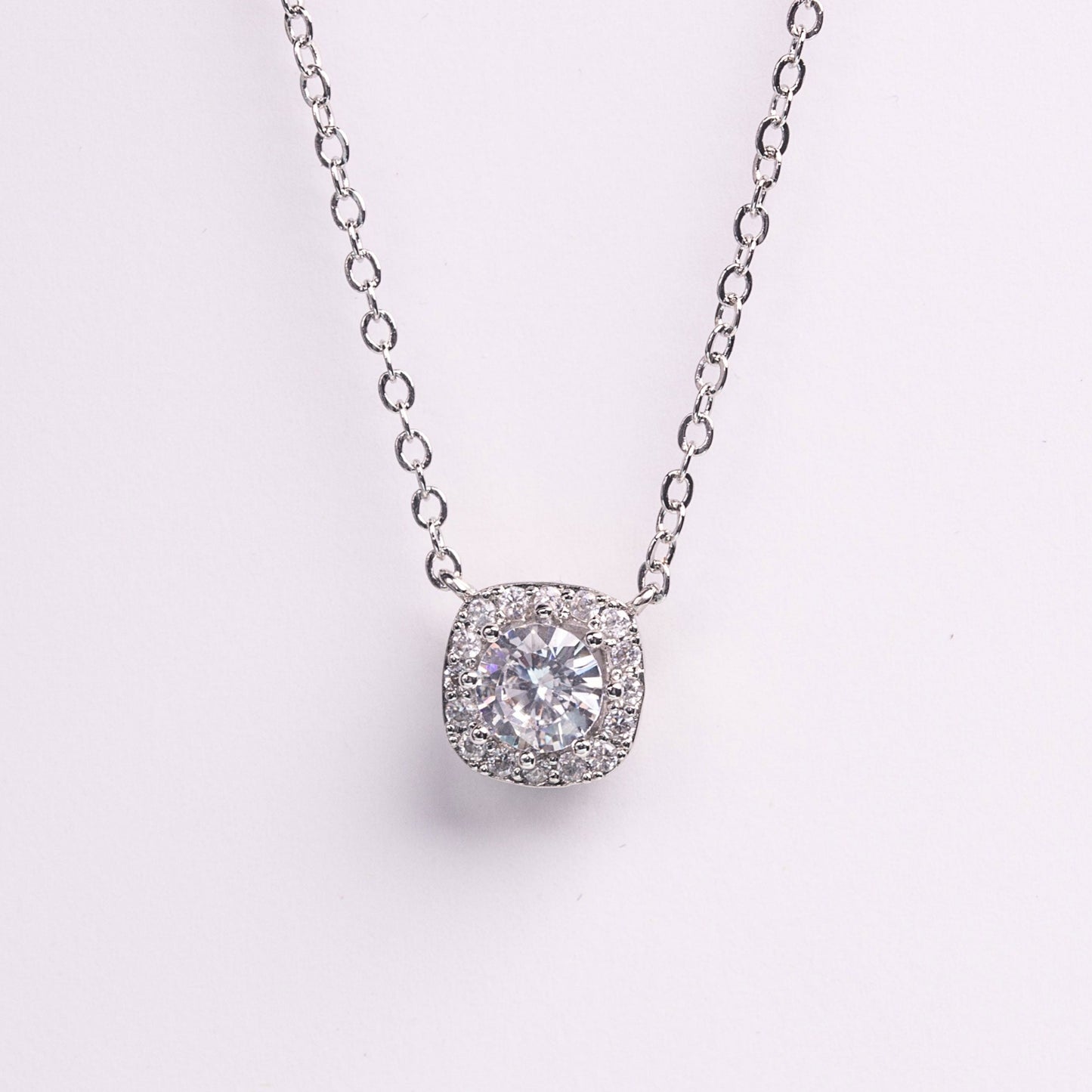 Ophelia Square Halo Crystal Bridal Pendant Necklace