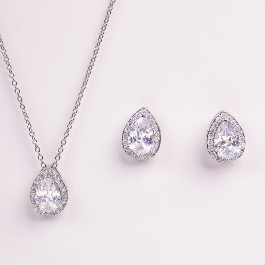 Isla Teardrop Halo Crystal Stud Earrings & Pendant Necklace Set