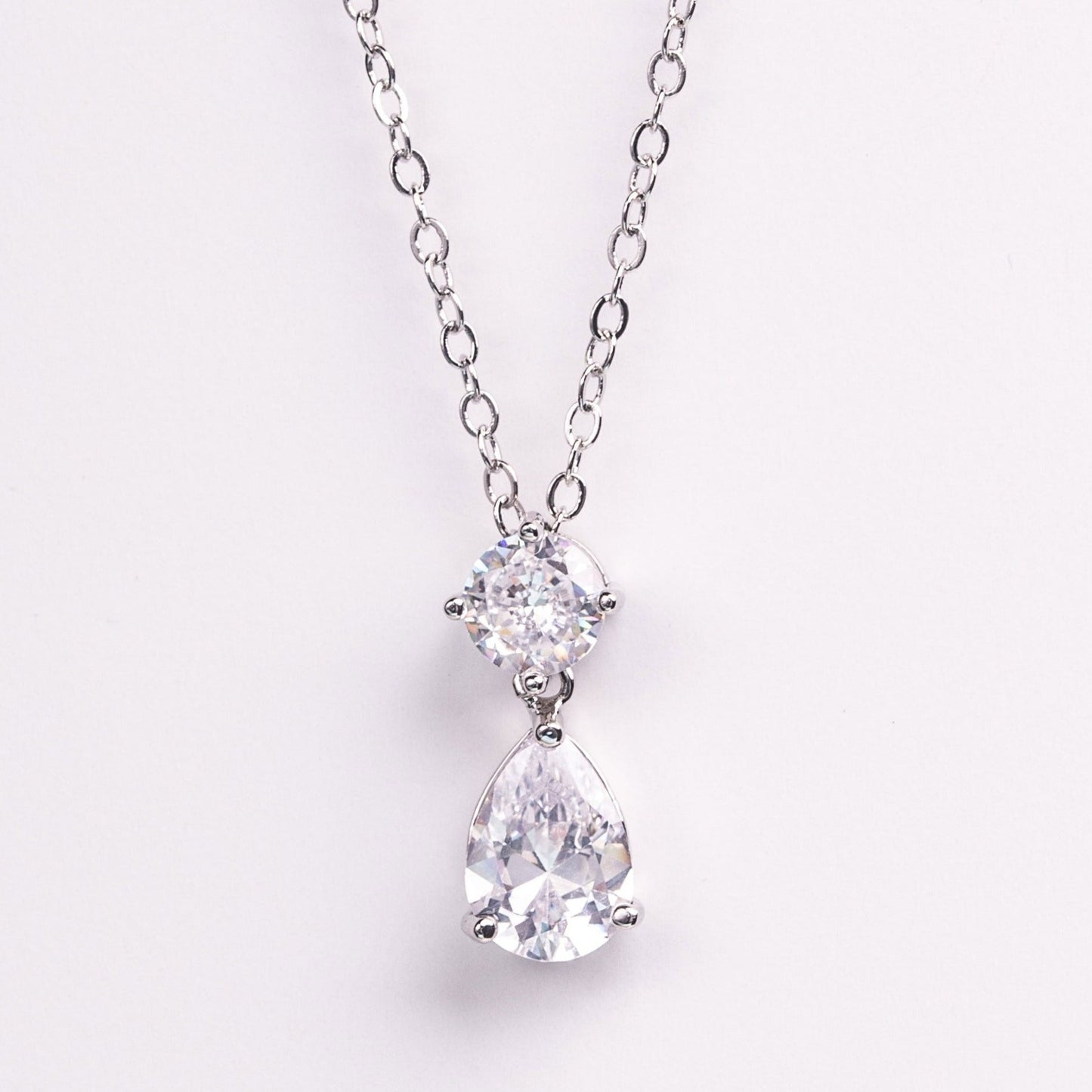 Elodie Tear Drop Crystal Bridal Pendant Necklace