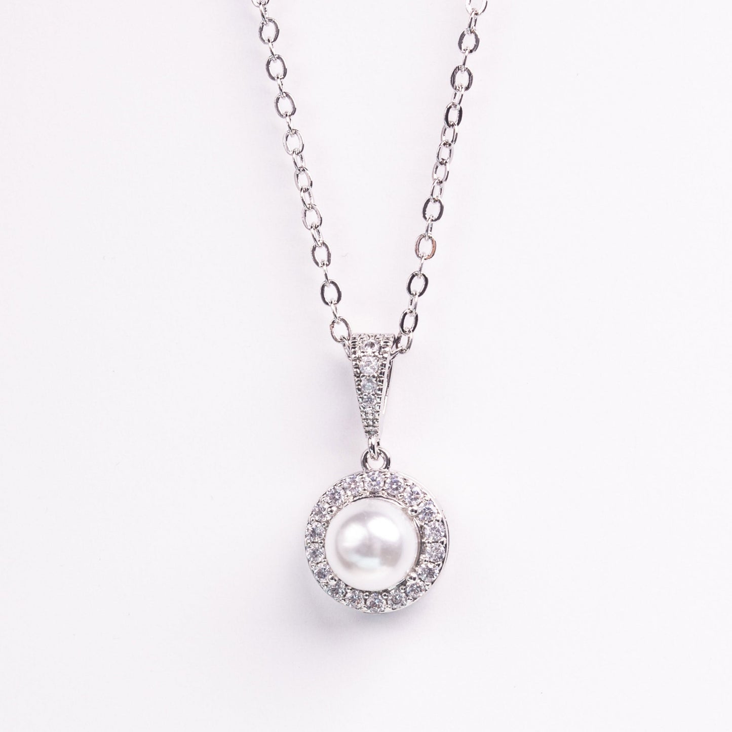 Odette Pearl & Crystal Halo Bridal Pendant Necklace