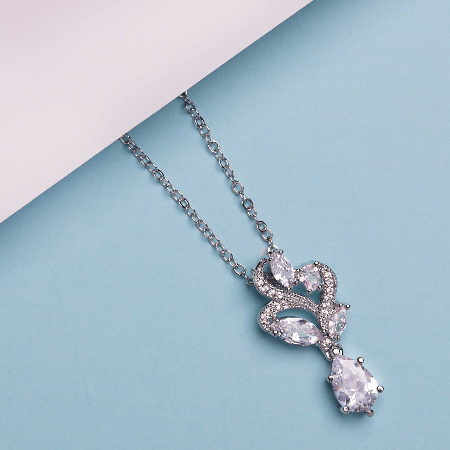 Adeline Tear Drop & Marquise Crystal Bridal Pendant Necklace