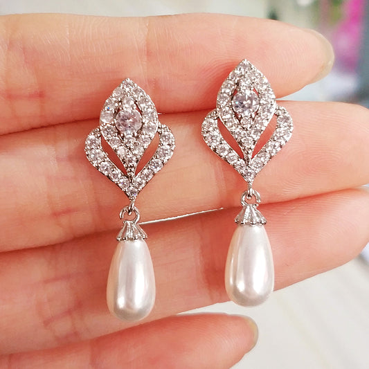 Talulla Pear Pearl & Crystal Bridal Earrings